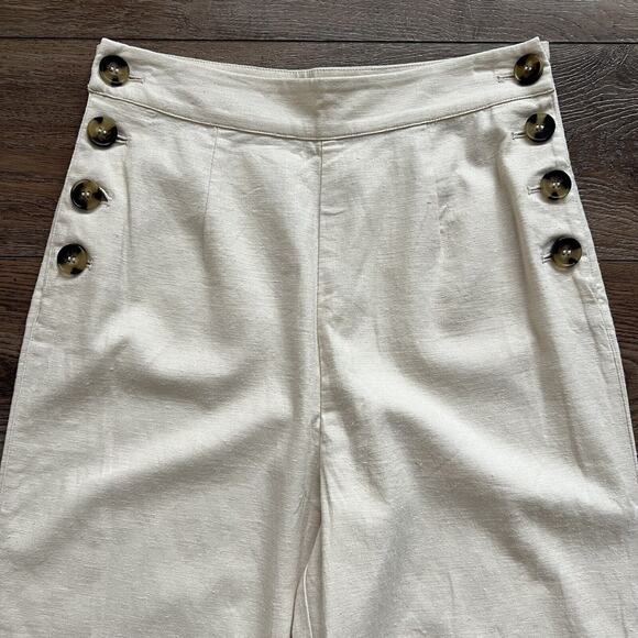 LPA Pants Womens Sm Cream Jacopo Linen Blend Side Button Hi-Rise Wide Leg Sailor - Picture 6 of 12